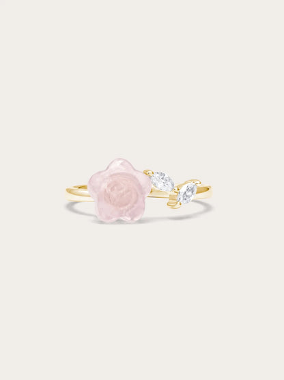 Puffy Flower Open Ring – Rose Quartz