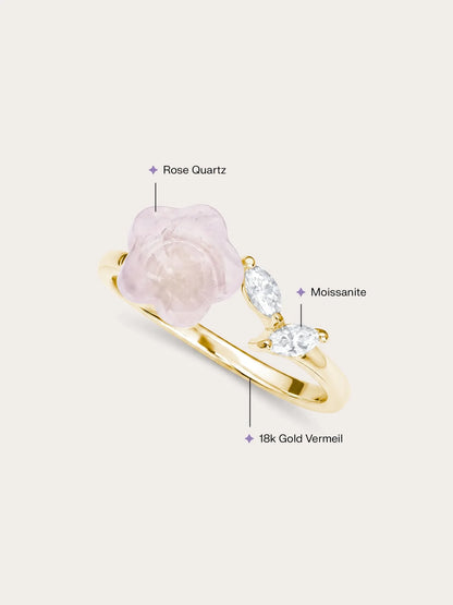 Puffy Flower Open Ring – Rose Quartz