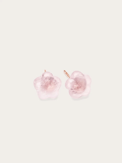 Puffy Flower Ear Jacket Earrings – Rose Quartz