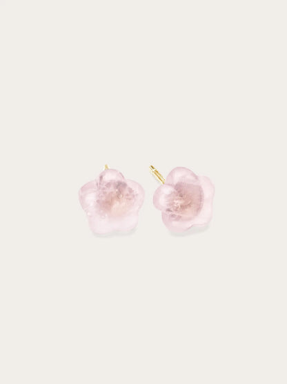 Puffy Flower Ear Jacket Earrings – Rose Quartz