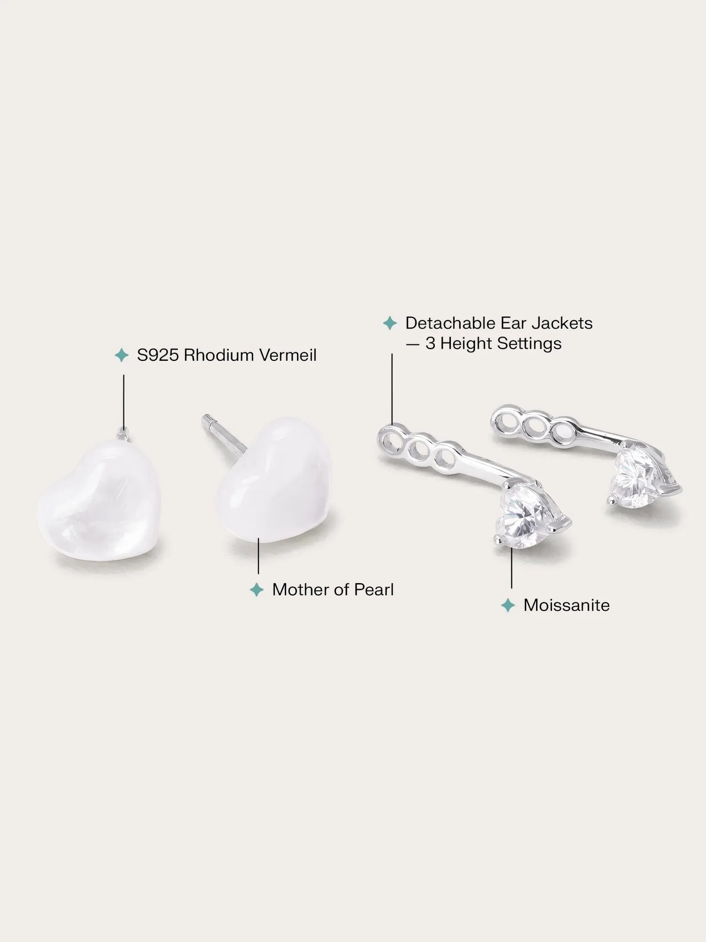 Puffy Heart Ear Jacket Earrings – Mother of Pearl