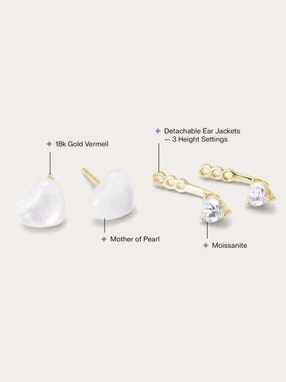 Puffy Heart Ear Jacket Earrings – Mother of Pearl