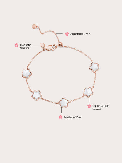 Puffy Sakura Mother Of Pearl Bracelet 18K Rose Gold (4) – Mondays Made Flower & Birthstone Jewelry Singapore