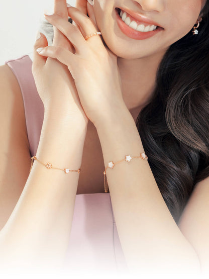 Puffy Sakura Mother Of Pearl Bracelet 18K Rose Gold G – Mondays Made Flower & Birthstone Jewelry Singapore