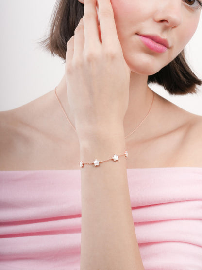 Puffy Sakura Mother Of Pearl Bracelet 18K Rose Gold (2) – Mondays Made Flower & Birthstone Jewelry Singapore