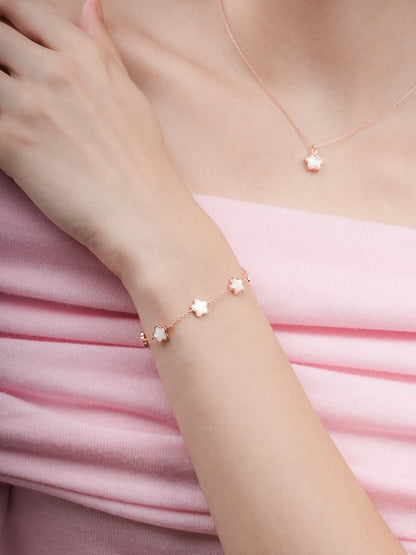 Puffy Sakura Mother Of Pearl Bracelet 18K Rose Gold (3) – Mondays Made Flower & Birthstone Jewelry Singapore