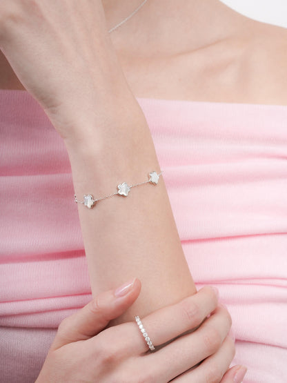 Puffy Sakura Mother Of Pearl Bracelet S925 Silver Rhodium (3) – Mondays Made Flower & Birthstone Jewelry Singapore