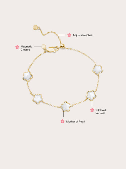 Puffy Sakura Mother Of Pearl Bracelet 18K Gold (4) – Mondays Made Flower & Birthstone Jewelry Singapore