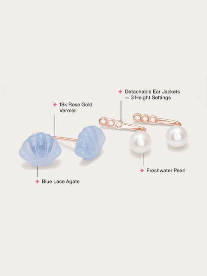 Puffy Seashell Ear Jacket Earrings – Blue Lace Agate