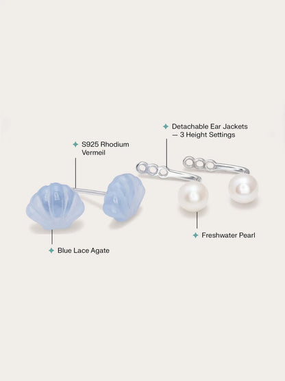 Puffy Seashell Ear Jacket Earrings – Blue Lace Agate