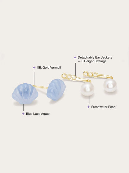 Puffy Seashell Ear Jacket Earrings – Blue Lace Agate