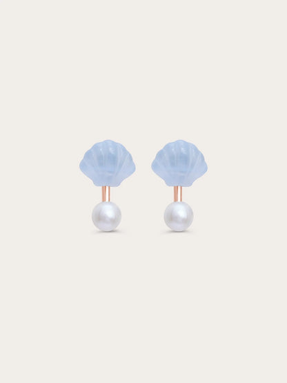 Puffy Seashell Ear Jacket Earrings – Blue Lace Agate