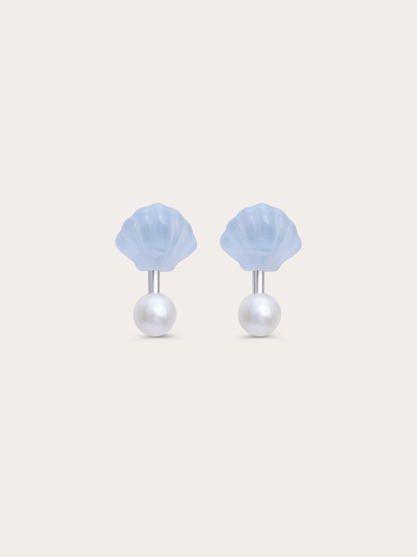 Puffy Seashell Ear Jacket Earrings – Blue Lace Agate