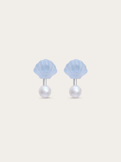 Puffy Seashell Ear Jacket Earrings – Blue Lace Agate