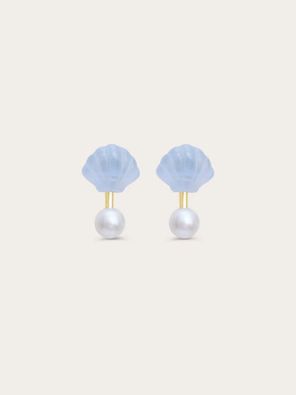 Puffy Seashell Ear Jacket Earrings – Blue Lace Agate