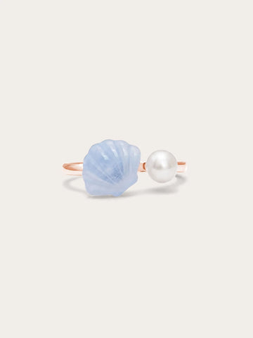 Puffy Seashell Open Ring – Blue Lace Agate