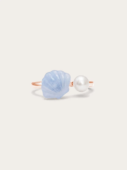 Puffy Seashell Open Ring – Blue Lace Agate