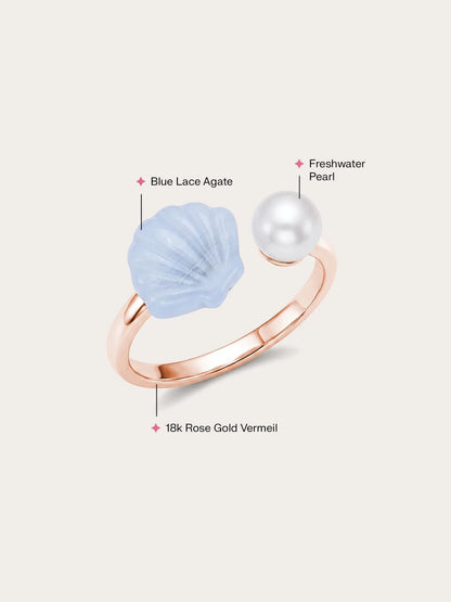 Puffy Seashell Open Ring – Blue Lace Agate