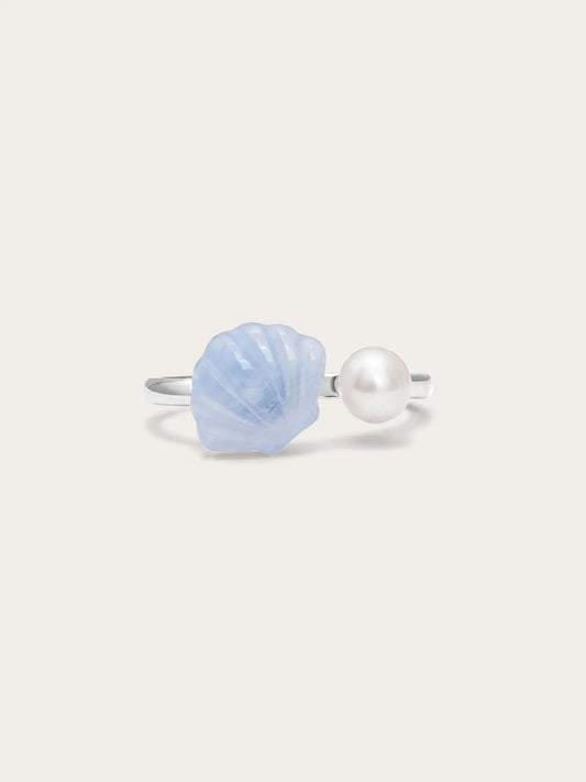 Puffy Seashell Open Ring – Blue Lace Agate