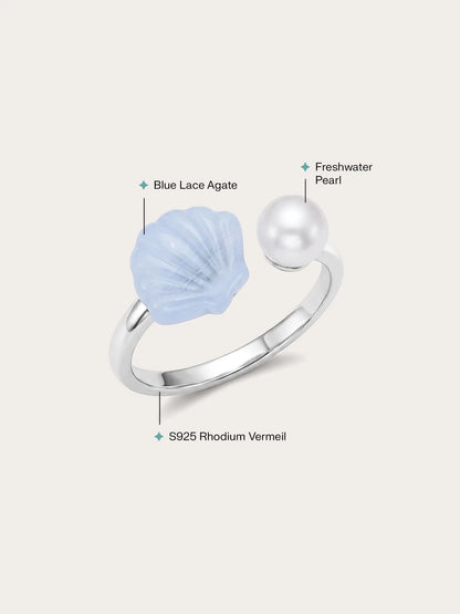 Puffy Seashell Open Ring – Blue Lace Agate