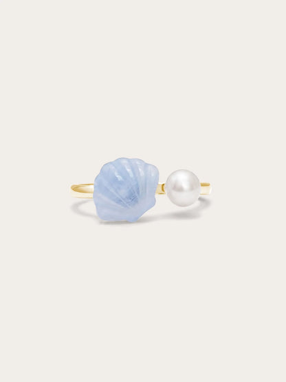 Puffy Seashell Open Ring – Blue Lace Agate