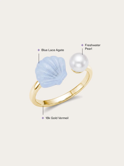 Puffy Seashell Open Ring – Blue Lace Agate