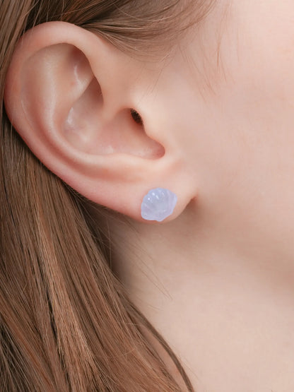 Puffy Seashell Stud Earrings Blue Lace Agate (3) – Mondays Made Flower & Birthstone Jewelry Singapore