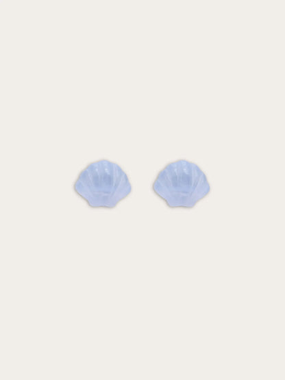 Puffy Seashell Stud Earrings – Blue Lace Agate