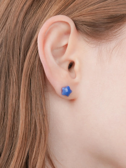 Puffy Star Stud Earrings Sodalite (6) – Mondays Made Flower & Birthstone Jewelry Singapore