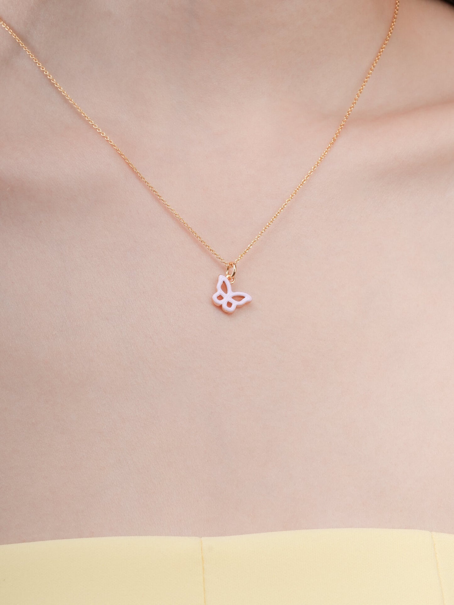 Purple Butterfly Necklace - Reversible Enamel Moissanite