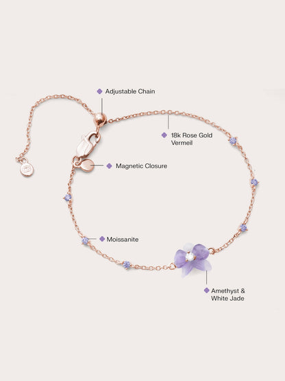 Purple Orchid Bracelet Amethyst 18K Rose Gold (2) – Mondays Made Flower & Birthstone Jewelry Singapore
