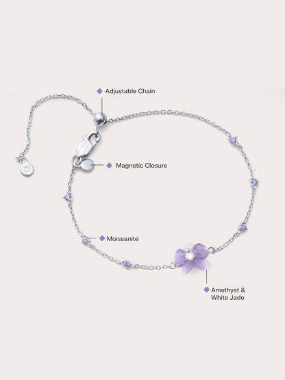 Purple Orchid Bracelet Amethyst S925 Silver Rhodium (2) – Mondays Made Flower & Birthstone Jewelry Singapore
