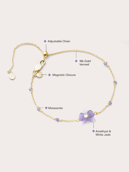 Purple Orchid Bracelet Amethyst 18K Gold (2) – Mondays Made Flower & Birthstone Jewelry Singapore