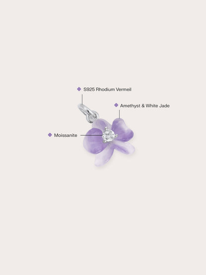 Purple Orchid Charm Amethyst S925 Silver Rhodium (2) – Mondays Made Flower & Birthstone Jewelry Singapore
