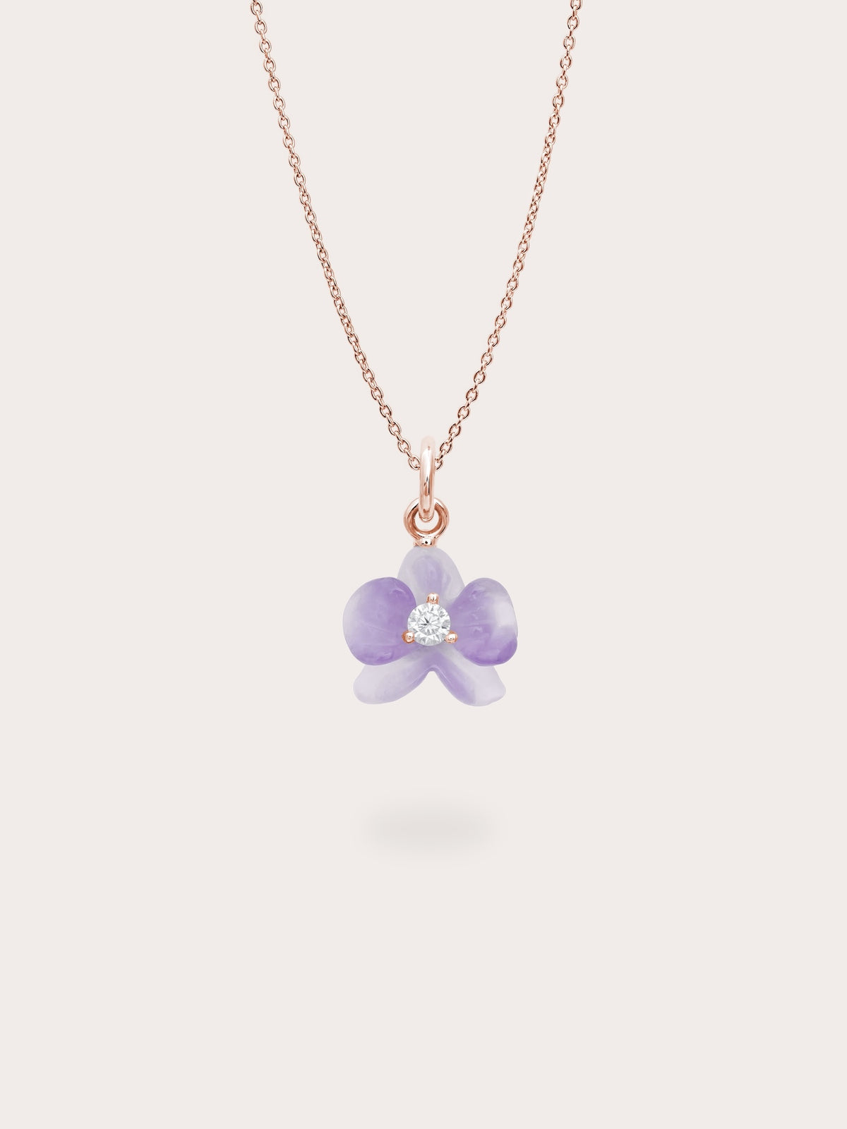 Purple Orchid Necklace Amethyst 18K Rose Gold (1) – Mondays Made Flower & Birthstone Jewelry Singapore