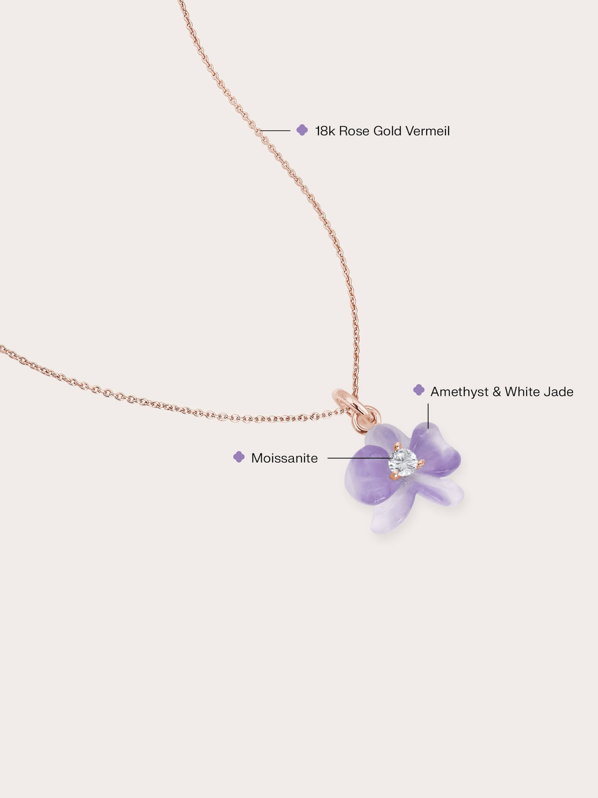 Purple Orchid Necklace Amethyst 18K Rose Gold (2) – Mondays Made Flower & Birthstone Jewelry Singapore
