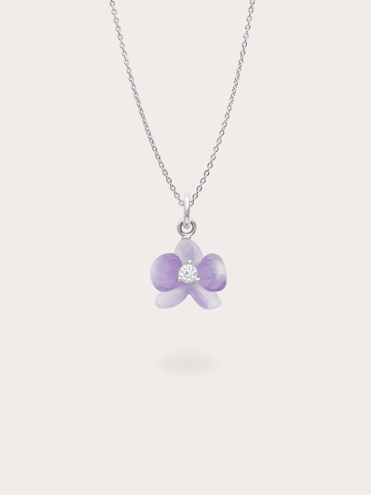 Purple Orchid Necklace Amethyst S925 Silver Rhodium (1) – Mondays Made Flower & Birthstone Jewelry Singapore