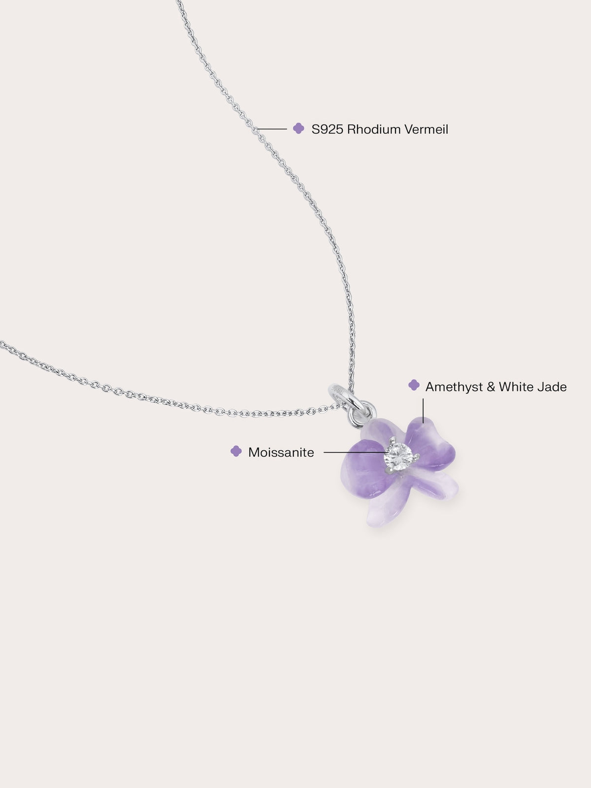 Purple Orchid Necklace Amethyst S925 Silver Rhodium (2) – Mondays Made Flower & Birthstone Jewelry Singapore