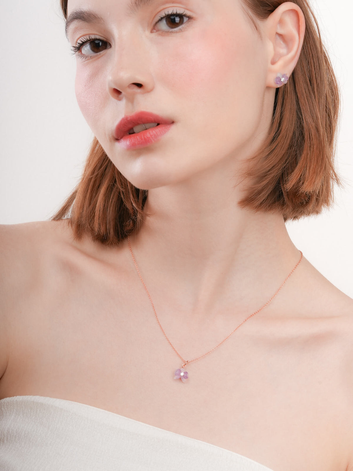 Purple Orchid Necklace 18K Rose Gold (2) – Mondays Made Flower & Birthstone Jewelry Singapore