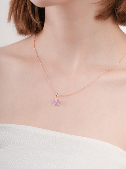 Purple Orchid Necklace 18K Rose Gold (3) – Mondays Made Flower & Birthstone Jewelry Singapore
