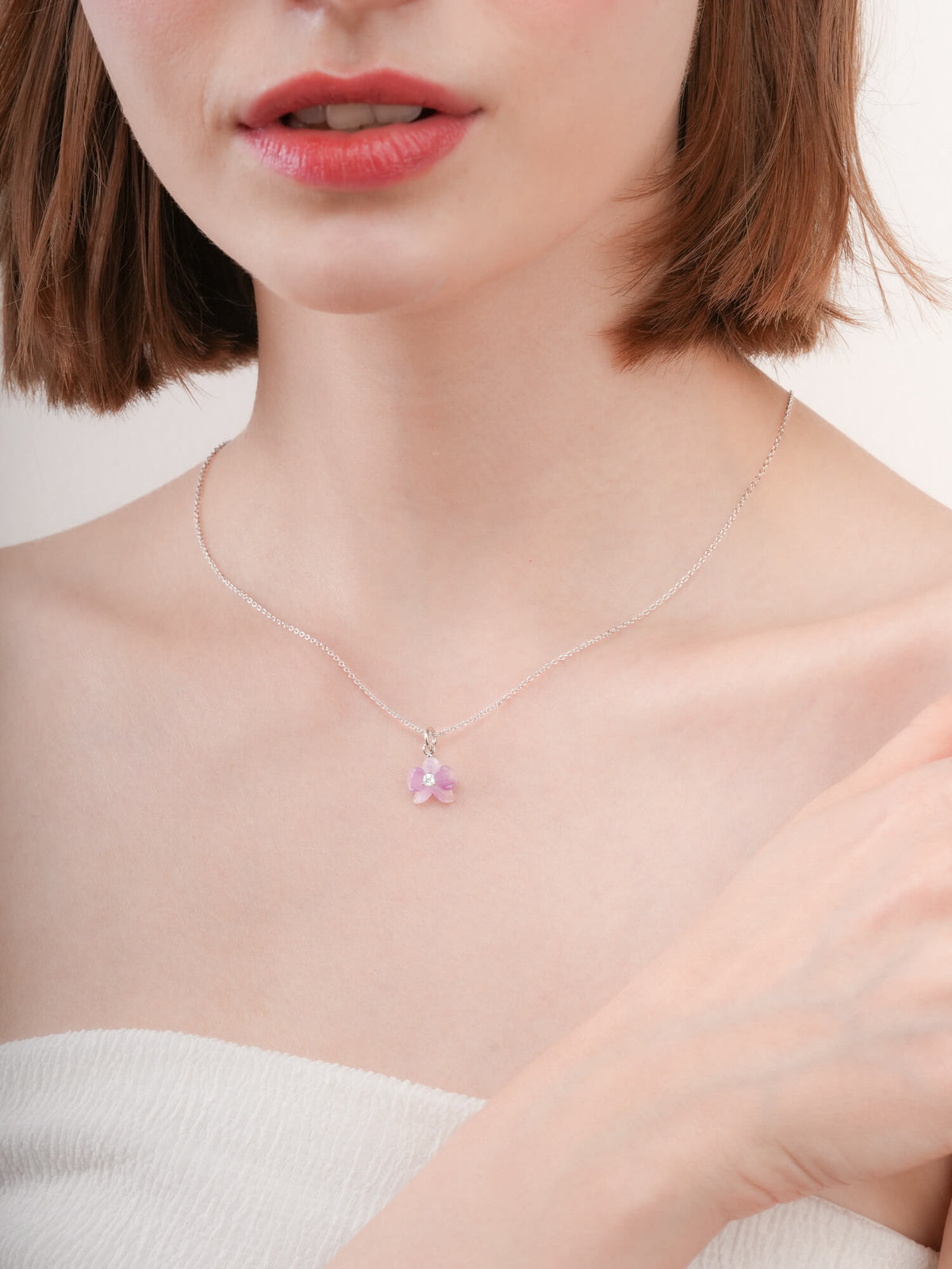 Purple Orchid Necklace S925 Silver Rhodium (1) – Mondays Made Flower & Birthstone Jewelry Singapore