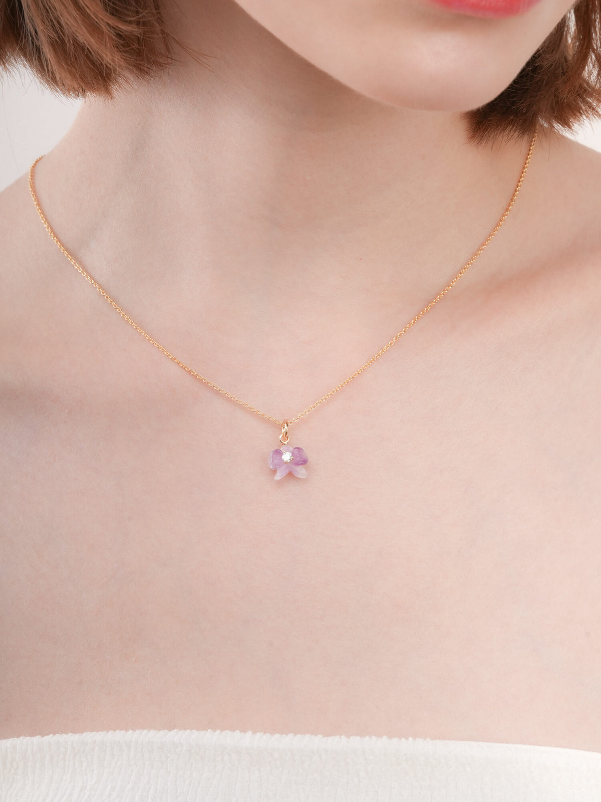 Purple Orchid Necklace 18K Gold (1) – Mondays Made Flower & Birthstone Jewelry Singapore