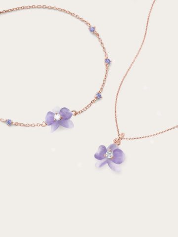 Purple Orchid Necklace and Bracelet Set