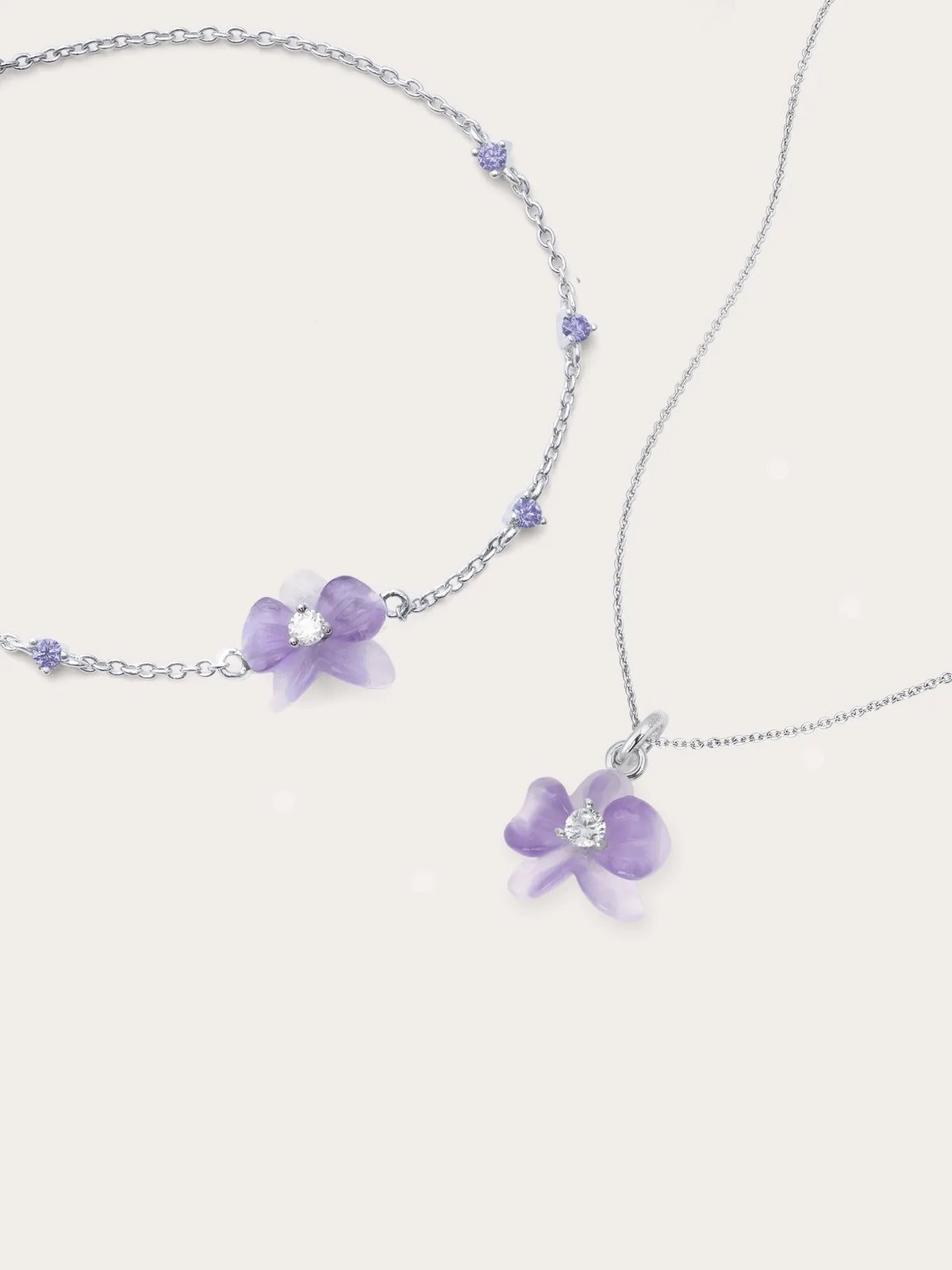 Purple Orchid Necklace and Bracelet Set