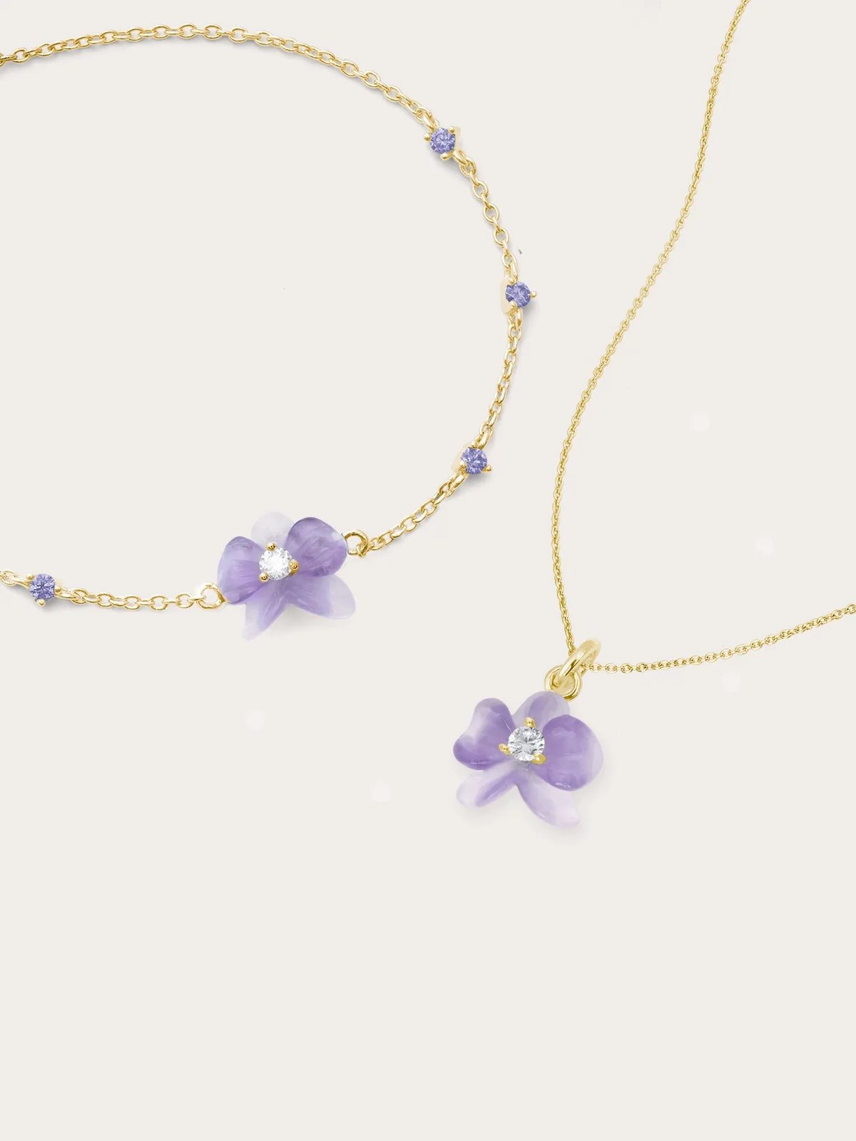 Purple Orchid Necklace and Bracelet Set