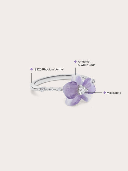 Purple Orchid Ring Amethyst S925 Silver Rhodium (3) – Mondays Made Flower & Birthstone Jewelry Singapore