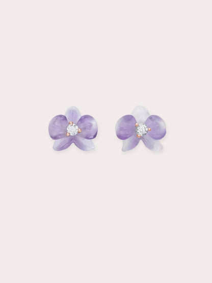 Purple Orchid Stud Earrings Amethyst 18K Rose Gold (1) – Mondays Made Flower & Birthstone Jewelry Singapore