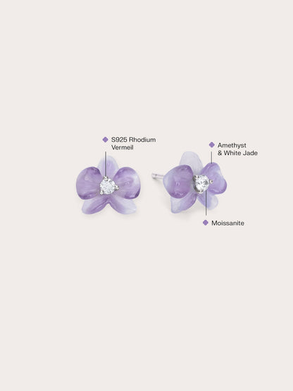Purple Orchid Stud Earrings Amethyst S925 Silver Rhodium (2) – Mondays Made Flower & Birthstone Jewelry Singapore