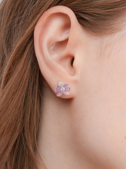 Purple Orchid Stud Earrings 18K Rose Gold (1) – Mondays Made Flower & Birthstone Jewelry Singapore