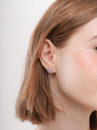 Purple Orchid Stud Earrings 18K Rose Gold (2) – Mondays Made Flower & Birthstone Jewelry Singapore